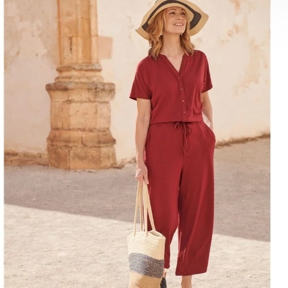 WoolOvers Pants - WooolOvers Button Through Jumpsuit in Carmine Red Size Small